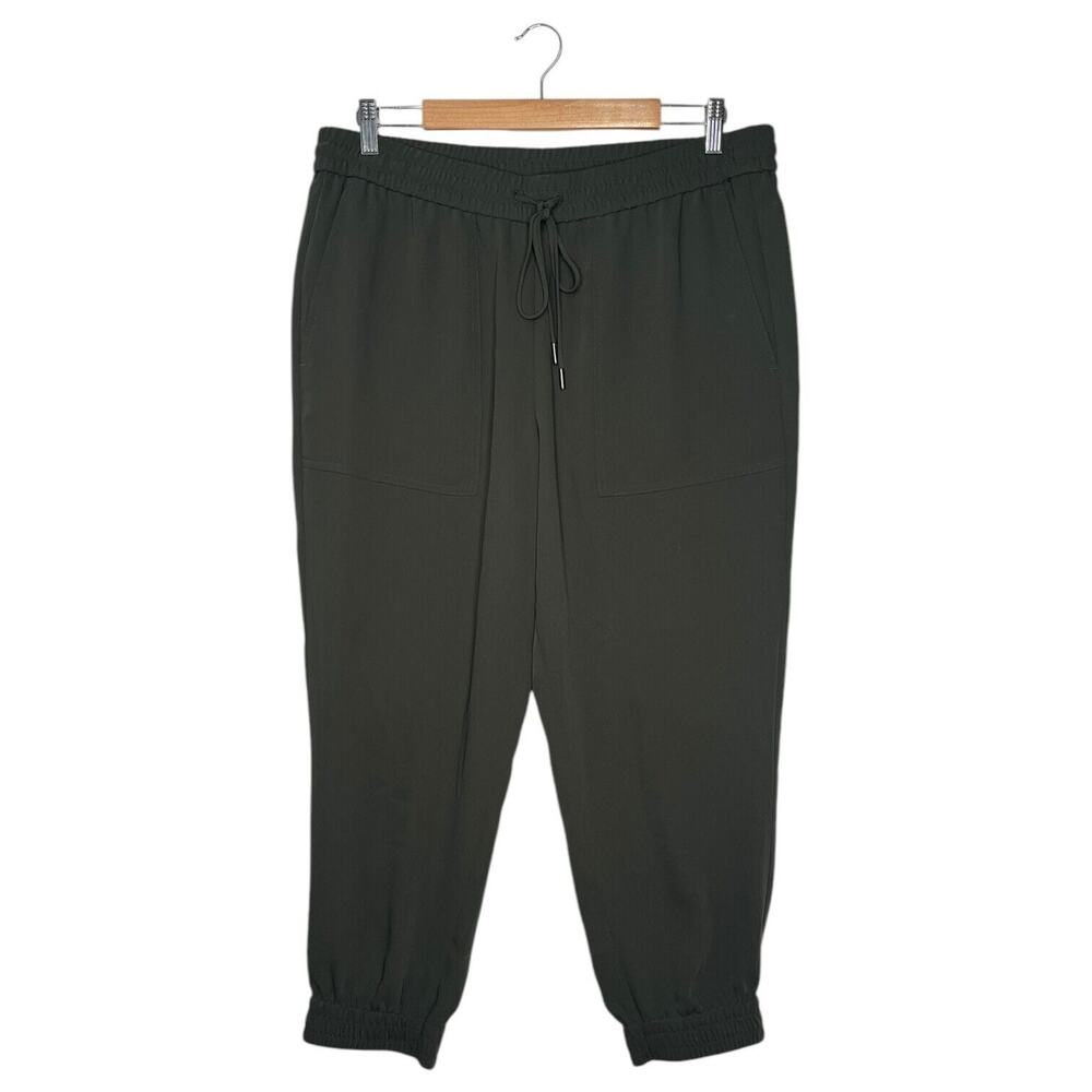 Ann Taylor Joggers Pants Womens L Pull On Drawstring Lightweight Pockets Green